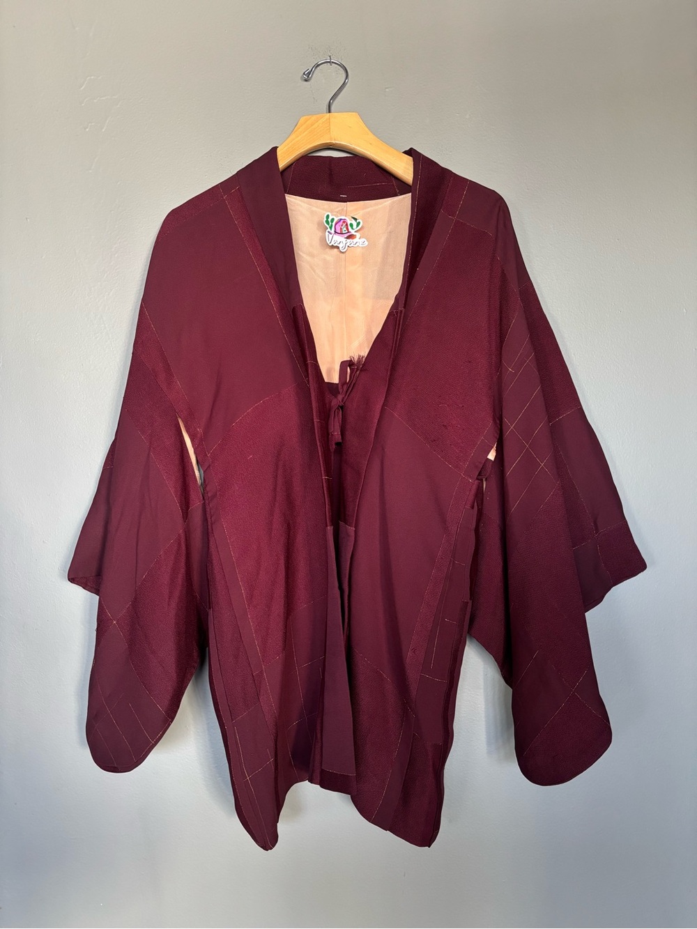 vintage kimono Maroon Open-Front Knit Cardigan Sweater
